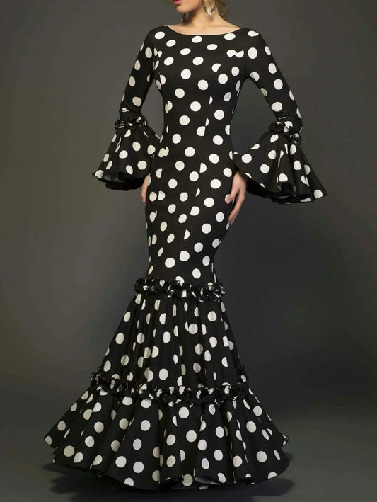 Women’s Polka Dot Ruffle Long Dress