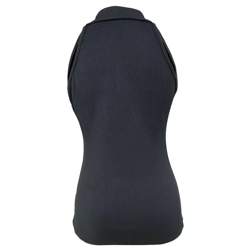 Solid Color Zipper Lapel Vest Top