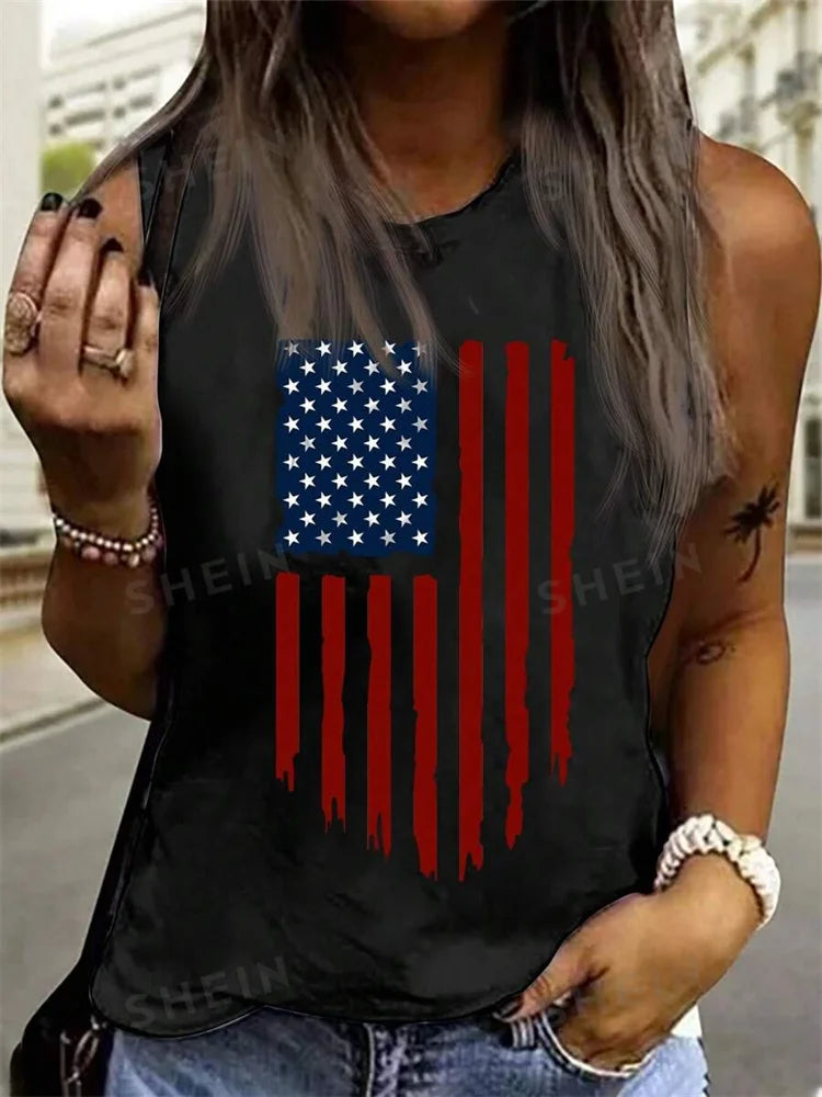 Rock Hip Hop Print Women's Crew Neck Tank Top - Summer Street Fashion