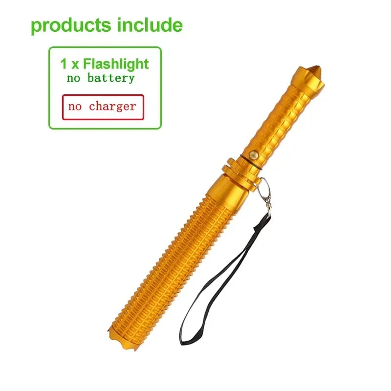 Super Bright Tactical Baseball Bat LED Flashlight - Focusable Zoomable Self-Defense Mace Light & Emergency Torch