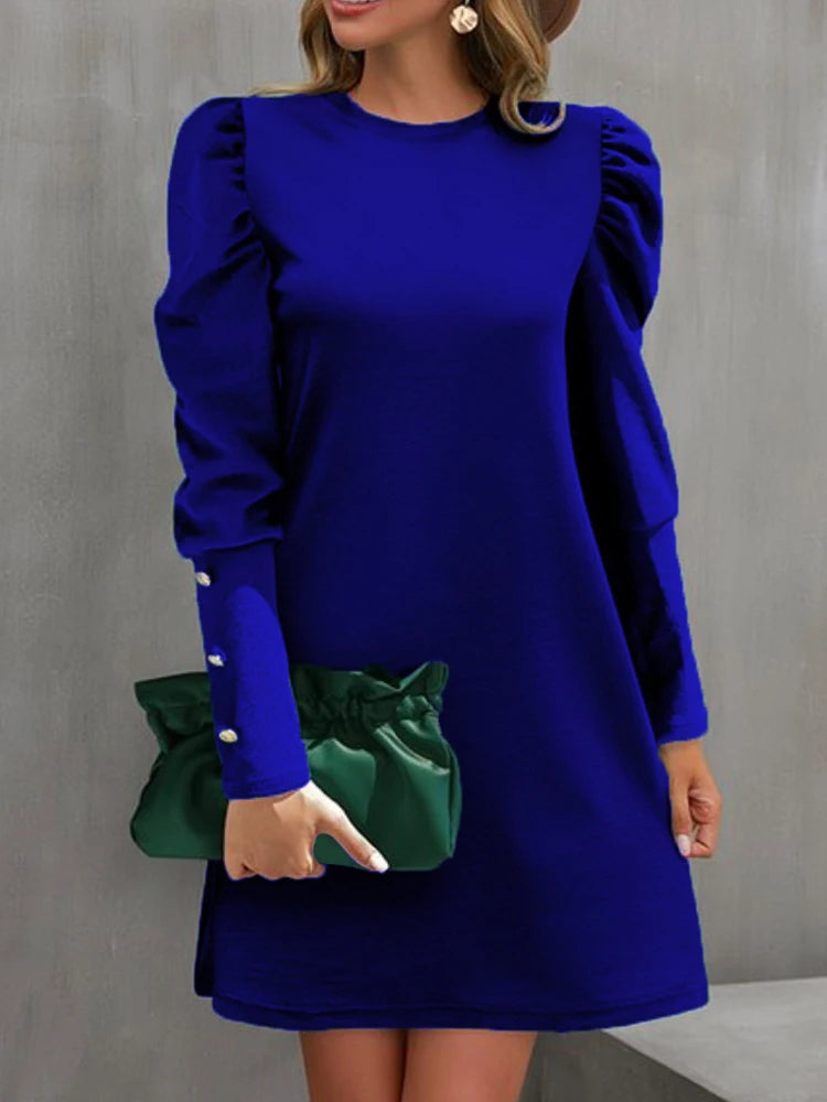 Elegant Autumn A-Line Midi Dress – Casual Loose Long Sleeve Black Dress for Women