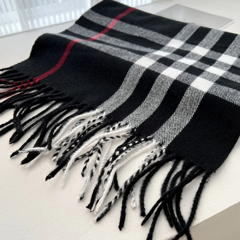 Fashion Striped Winter Shawl for Women – Long Tassel Wrap Scarf (Polyester, >175cm) Luxury Brand Women