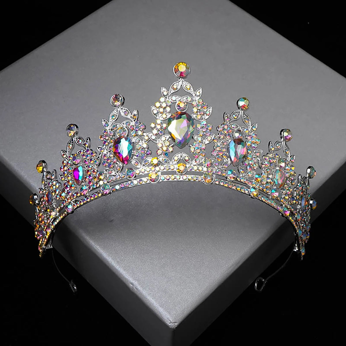 Crystal Bridal Tiara – Silver Wedding Crown Headpiece for Veil & Hair Accessories