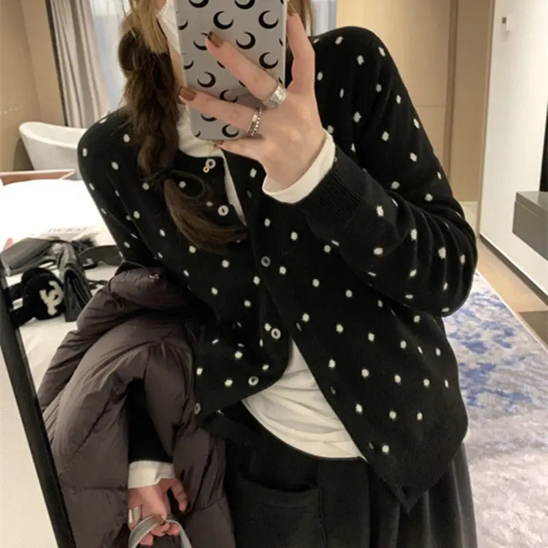 Polka Dot Knitted Layered Cardigan