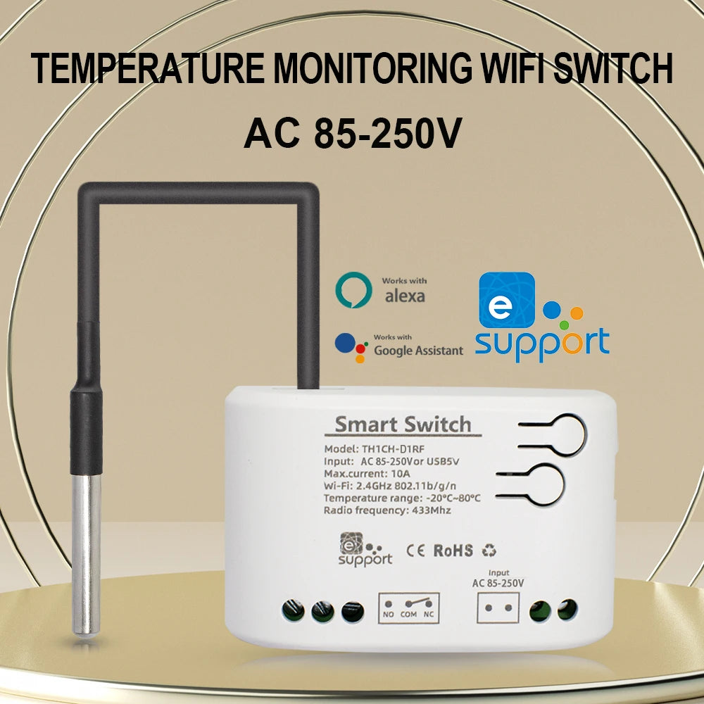 Smart WiFi Temperature & Humidity Controller 10A 2000W with Alexa & Google Home Compatibility