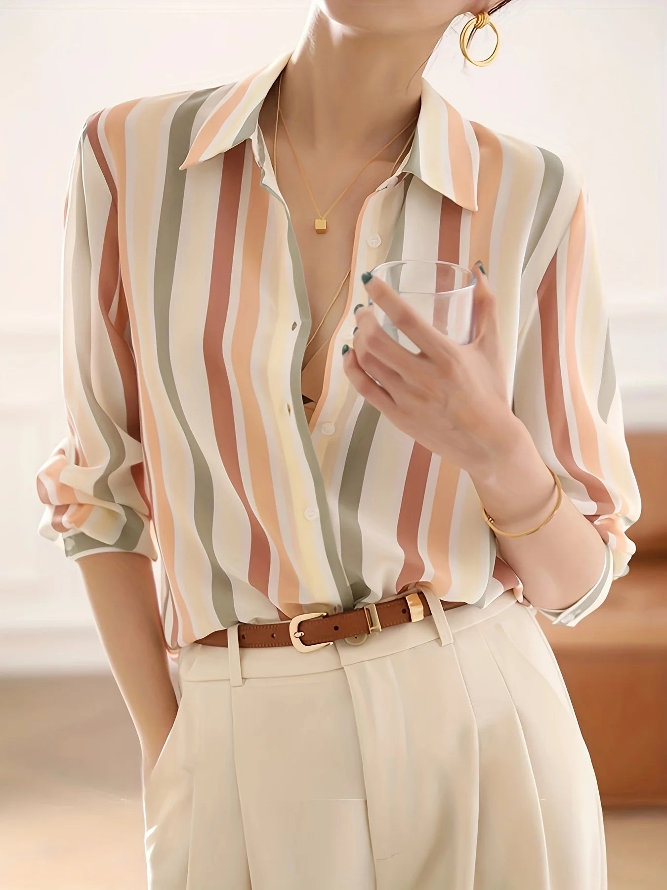 Trendy Printed Button-Down Shirt – Women's Fashion Blouse for Work & Casual Wear in Spring & Autumn