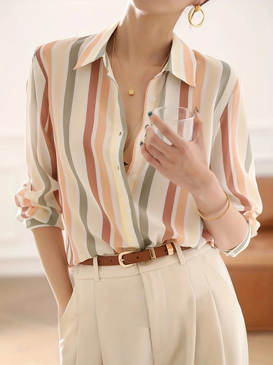 Trendy Printed Button-Down Shirt – Women's Fashion Blouse for Work & Casual Wear in Spring & Autumn