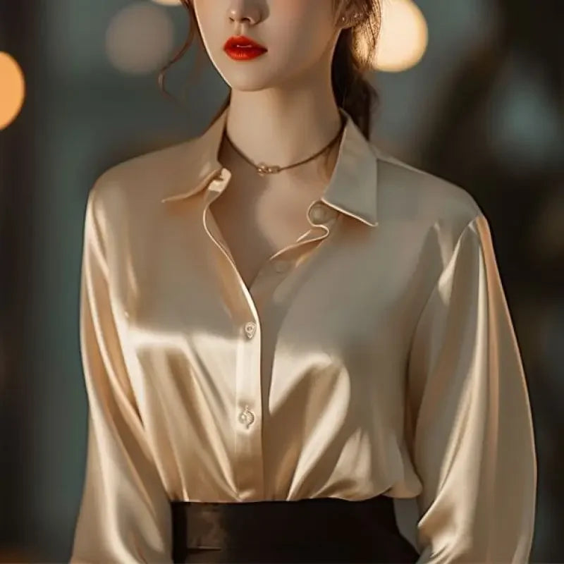 Elegant Polo-Neck Blouse – Button-Up, Long Sleeve