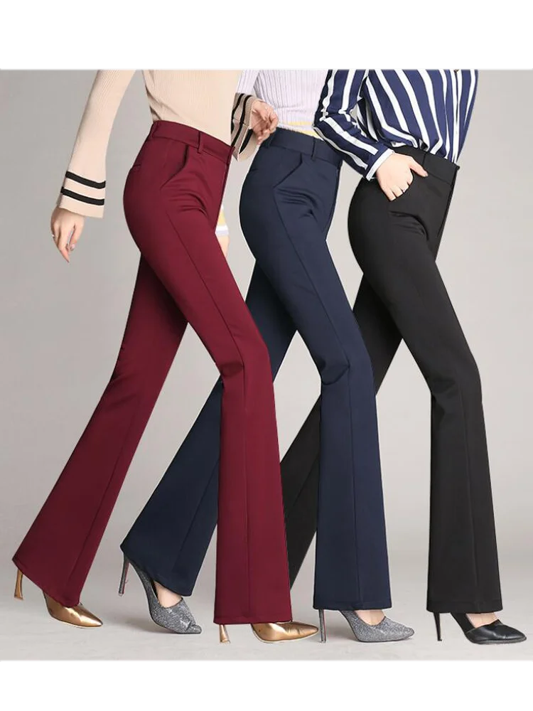 Elegant High-Waist Wide-Leg Pants – Women's Vintage Flared Trousers for Office & Casual Wear