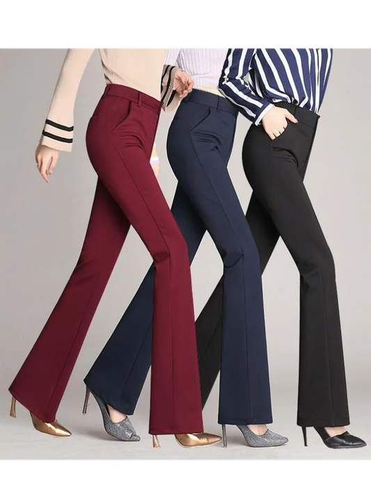 Elegant High-Waist Wide-Leg Pants – Women's Vintage Flared Trousers for Office & Casual Wear