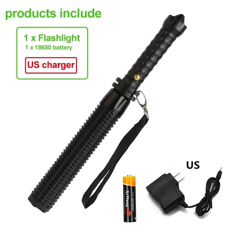 Super Bright Tactical Baseball Bat LED Flashlight - Focusable Zoomable Self-Defense Mace Light & Emergency Torch