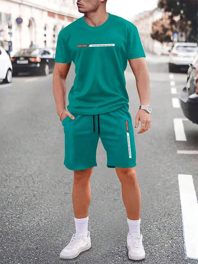 Men’s Urban Street Crew Neck Short Sleeve Set — Casual Top & Shorts