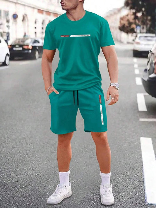 Men’s Urban Street Crew Neck Short Sleeve Set — Casual Top & Shorts