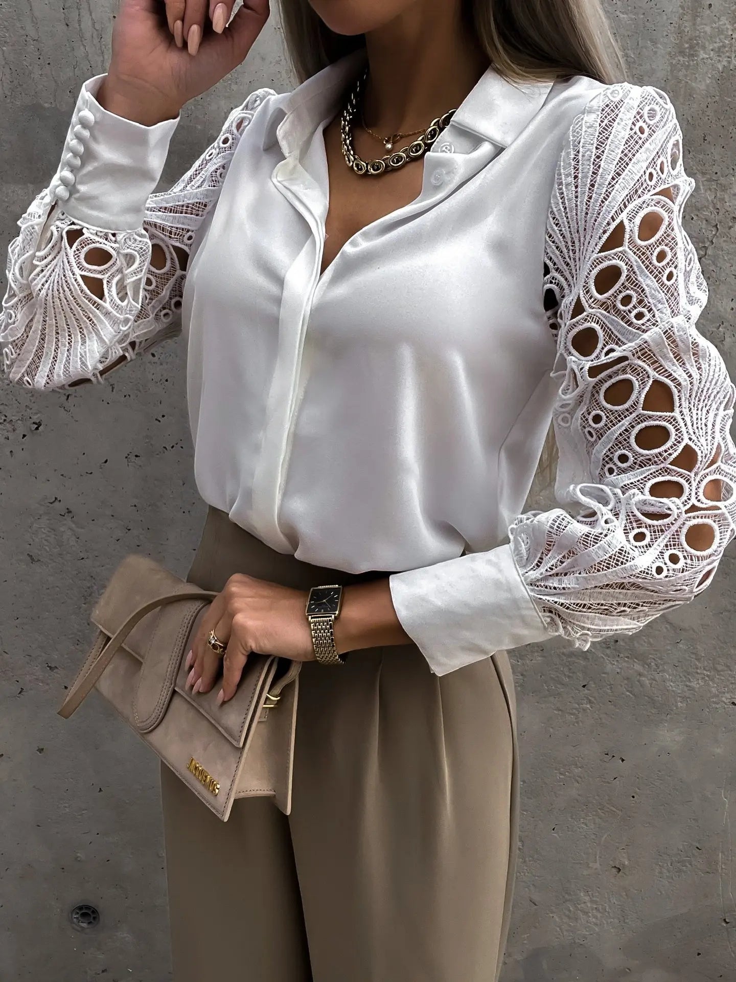 Elegant Chiffon V-Neck Long Sleeve Blouse