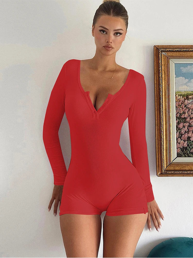 Dulzura Skinny Long Sleeve Bodycon Jumpsuit - Y2K Party & Workout Romper