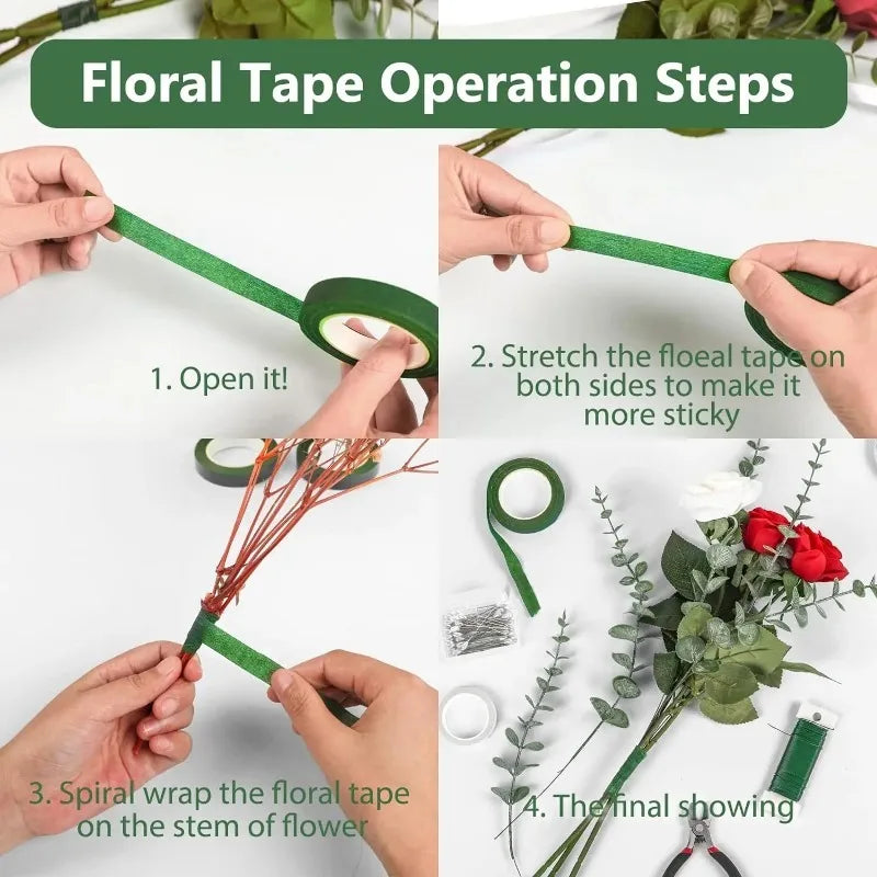Green Floral Tape – Self-Adhesive Bouquet Wrapping Tape for DIY Flowers & Wedding Decor 10/1 Rolls