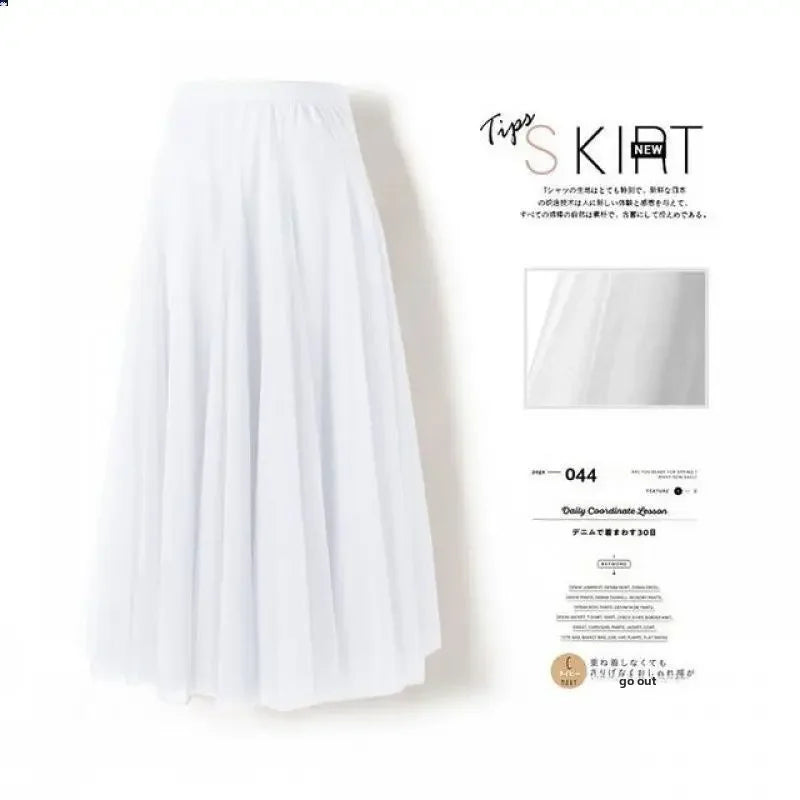Elegant High-Waisted Pleated Mesh Skirt – Women's Chic A-Line Long Dance Skirt