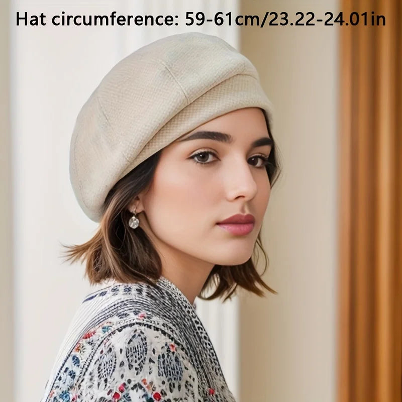 Elegant Women's Wool Beret – Vintage Plaid Autumn & Winter Casual Hat
