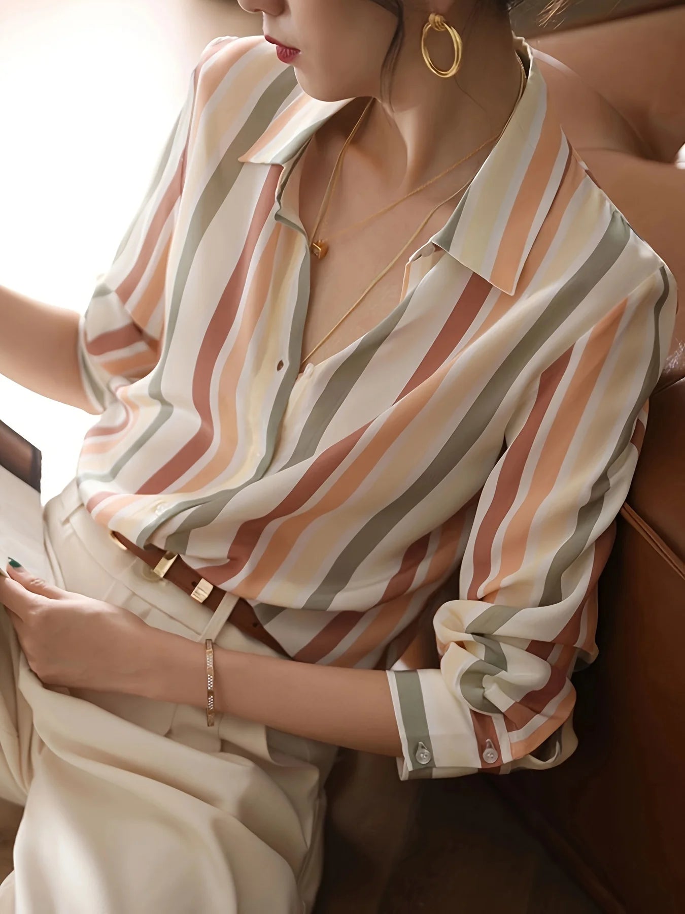 Trendy Printed Button-Down Shirt – Women's Fashion Blouse for Work & Casual Wear in Spring & Autumn