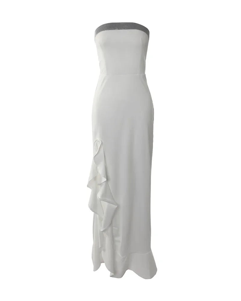 Women’s Strapless Ruffle Split Dress