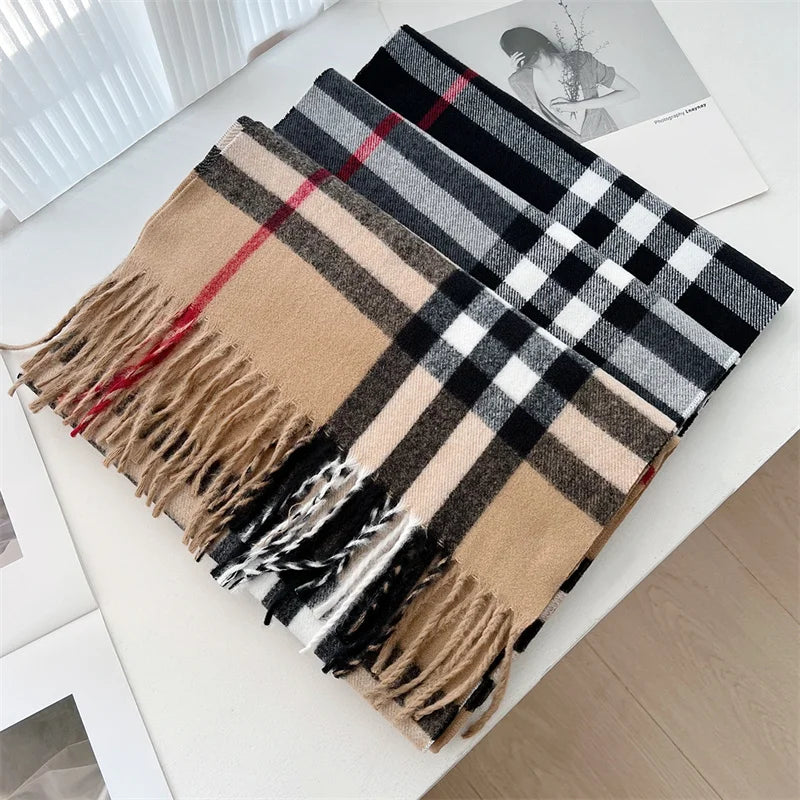 Fashion Striped Winter Shawl for Women – Long Tassel Wrap Scarf (Polyester, >175cm) Luxury Brand Women