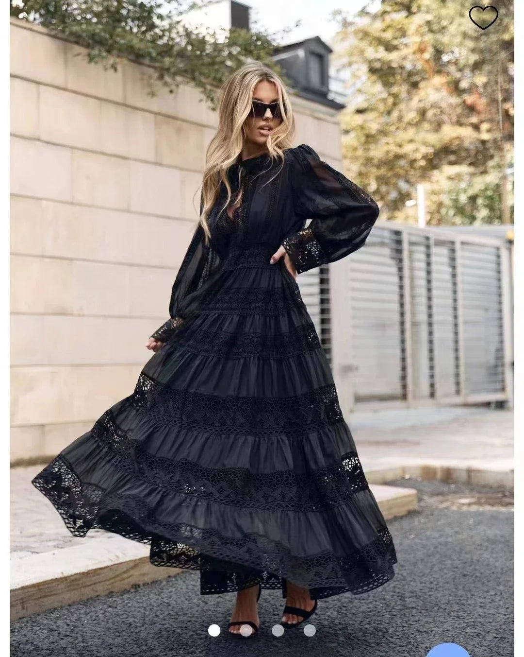 Lace Embroidered Cotton Maxi Dress – Long Sleeve Modest Wedding & Evening Gown for Women