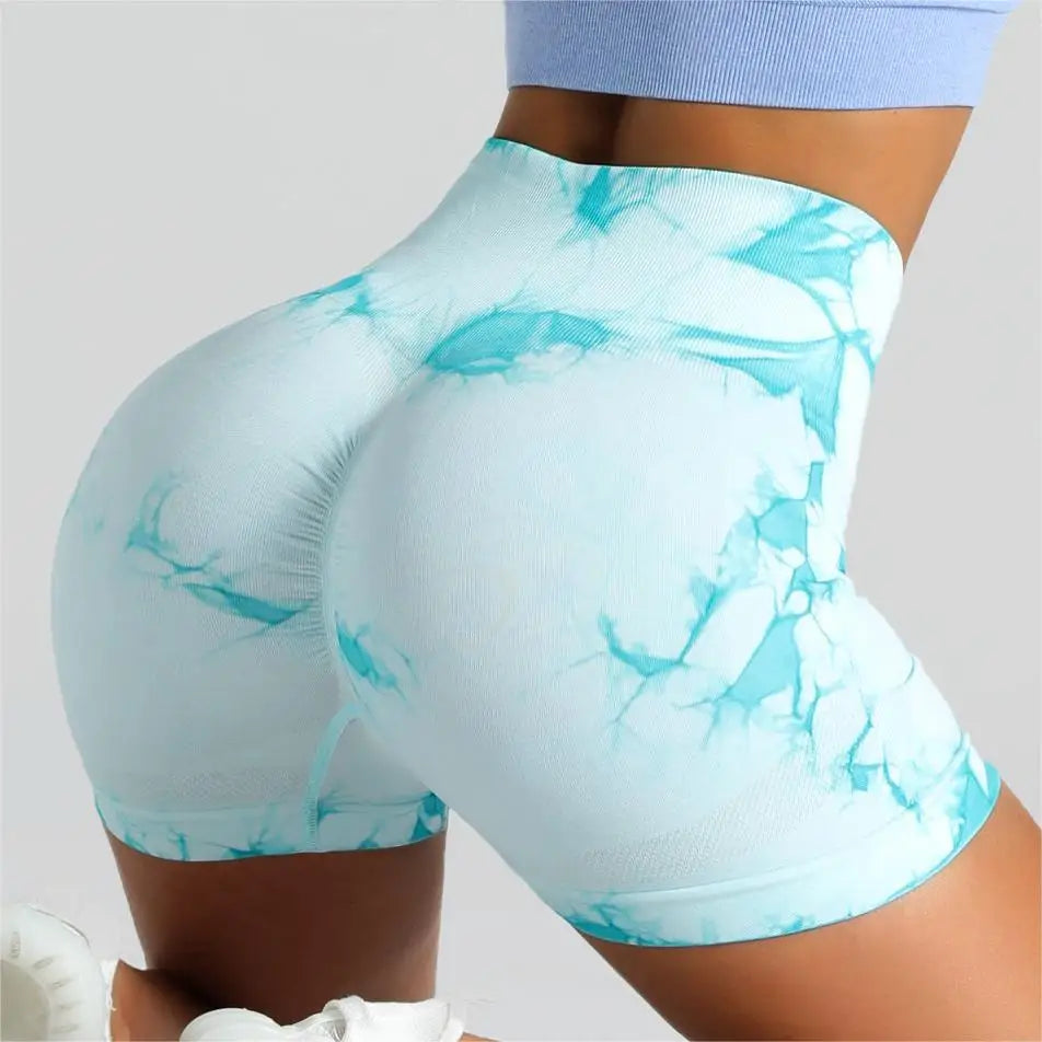 Seamless Tie-Dye High-Waist Shorts – Women's Push-Up Tummy Control Gym & Yoga Shorts