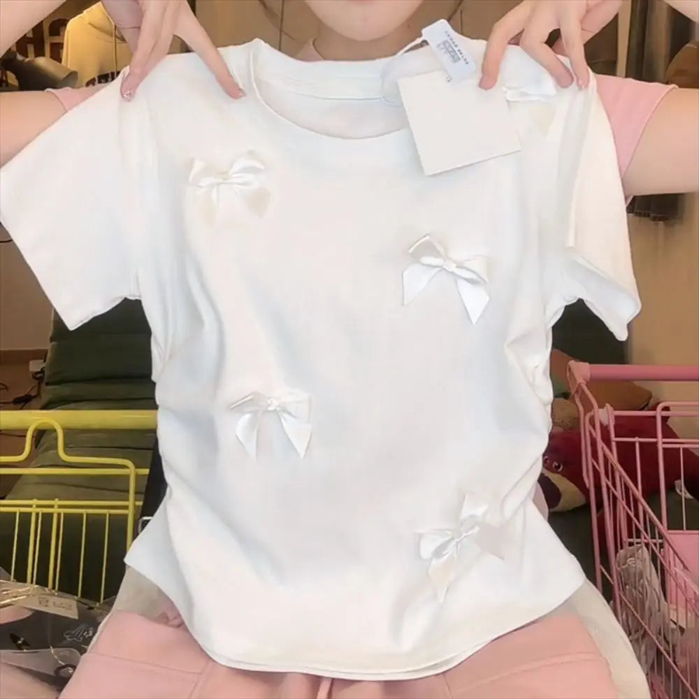 Elegant Ballet Bowknot T-Shirt - Japanese Style Crop Top