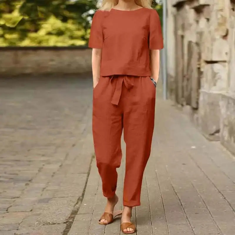 Linen Summer Two-Piece Set – Pullover & Pants