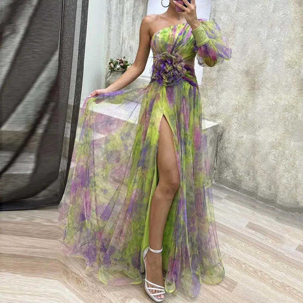 Women’s One-Shoulder Tie-Dye Gown