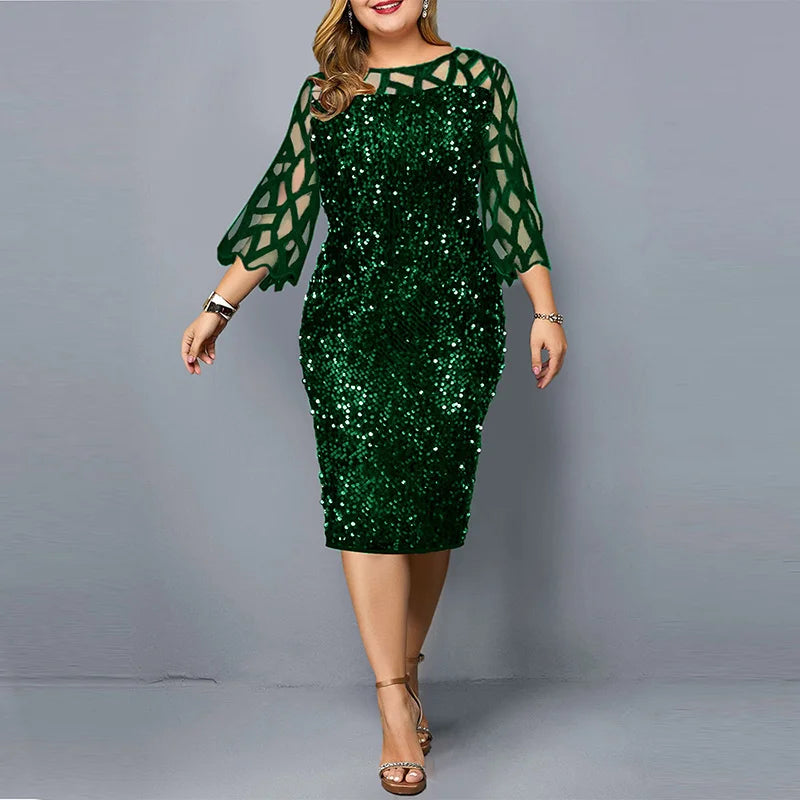 Elegant Plus Size Sequin Midi Dress