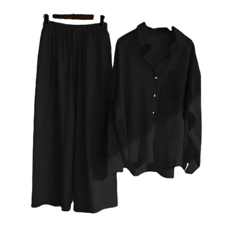 2023 Spring Summer Vintage Cotton Linen Loose Fit Trousers & Shirt Suit