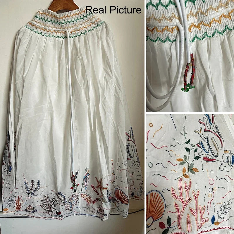 New Women’s Pleated Embroidered Top and Skirt Set