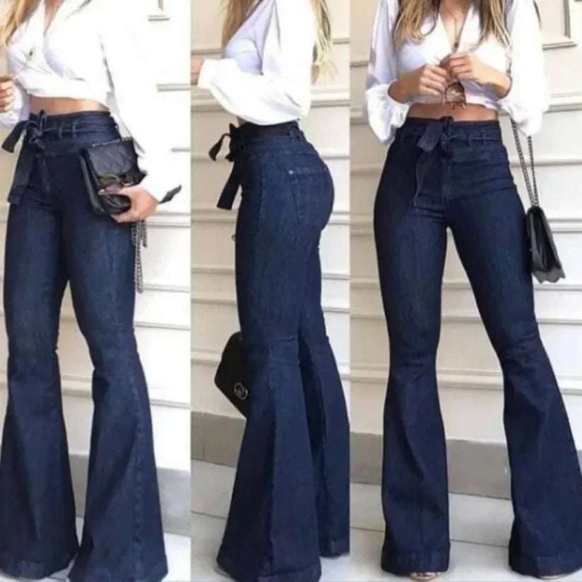 High-Waist Flare Jeans – Slim Fit & Patchwork Design