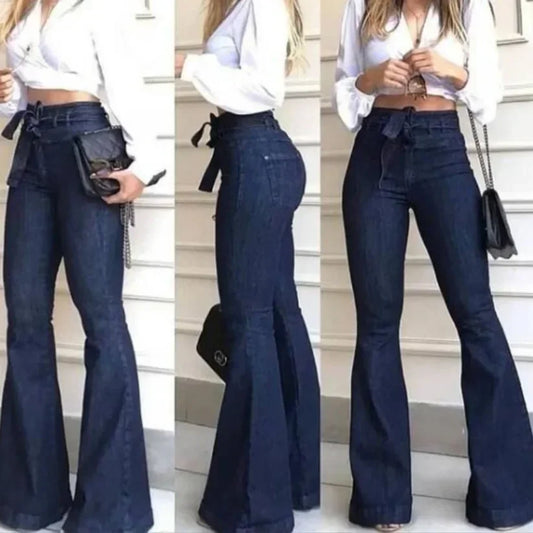 High-Waist Flare Jeans – Slim Fit & Patchwork Design