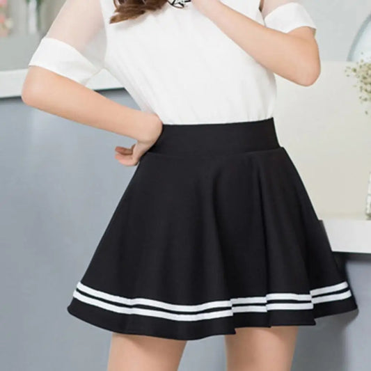 High-Waist Pleated Mini School Skirt