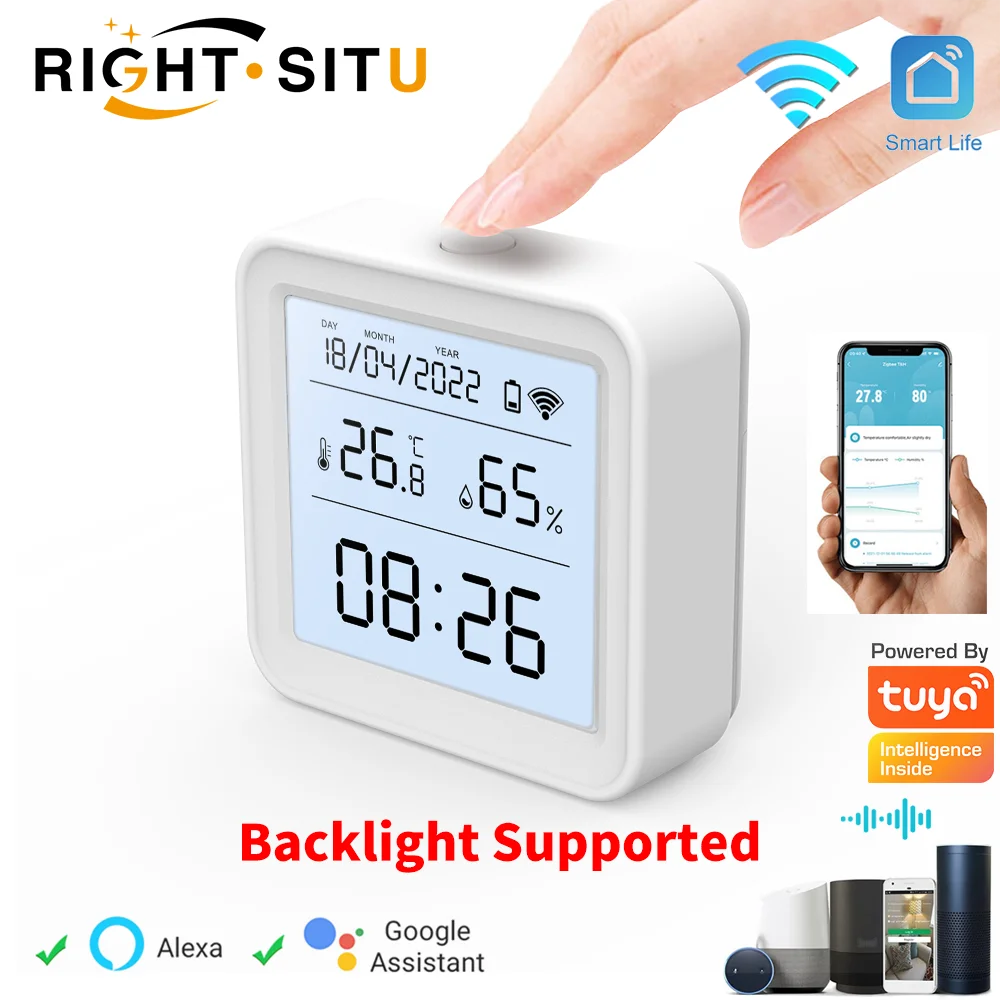 Tuya WiFi Smart Temperature & Humidity Sensor – Backlit Hygrometer & Thermometer, Compatible with Alexa & Google Assistant