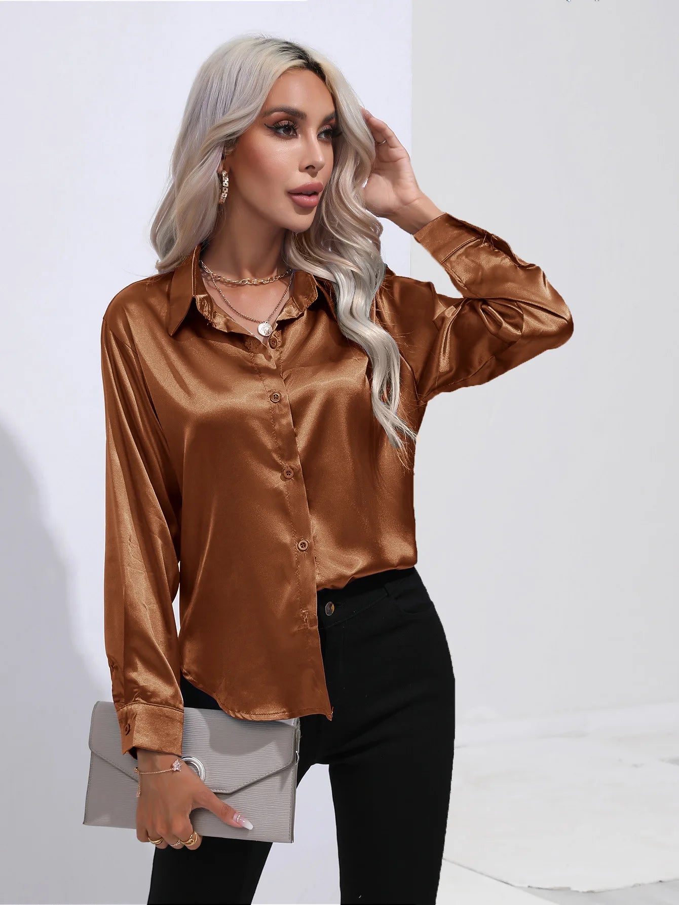 SatinGrace Button Blouse