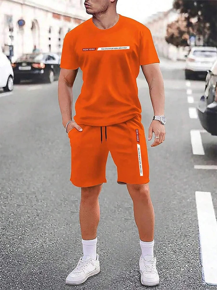 Men’s Urban Street Crew Neck Short Sleeve Set — Casual Top & Shorts