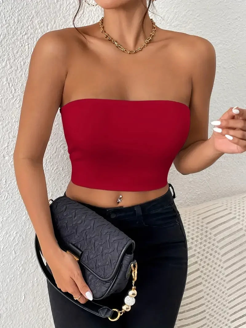 Strapless Tight-Fit Crop Top – High Elasticity & Sexy Style
