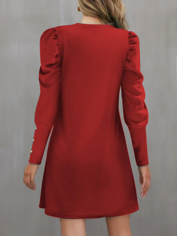 Elegant Autumn A-Line Midi Dress – Casual Loose Long Sleeve Black Dress for Women