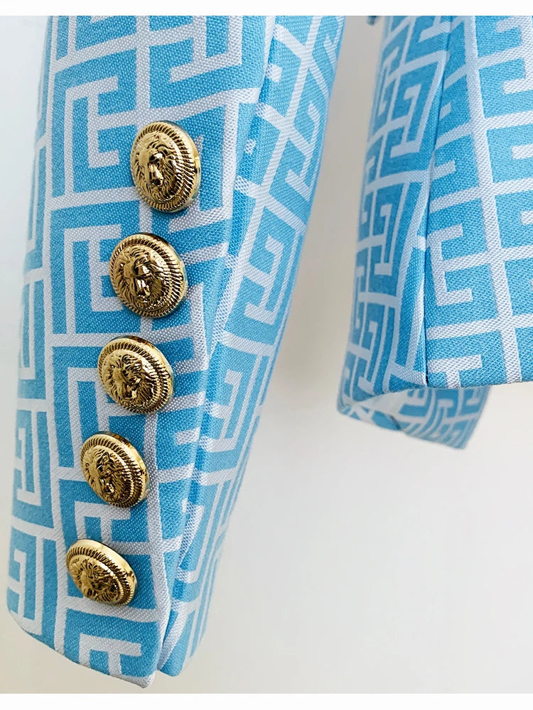2024 High Street Women's Double Breasted Lion Button Jacquard Blazer