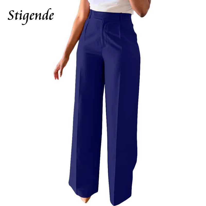 Wide-Leg Straight Dress Pants – Women's Loose Fit Mid-Waist Trousers for Office & Business Casual Wear