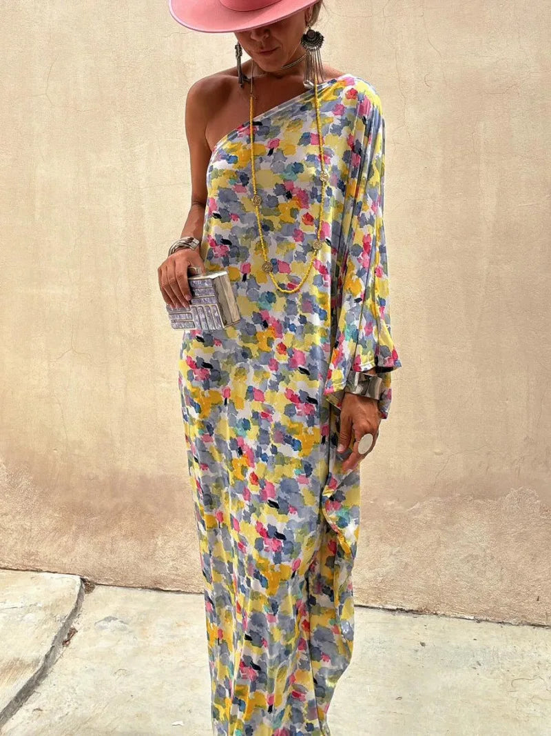 Women’s One-Shoulder Printed Maxi Dress