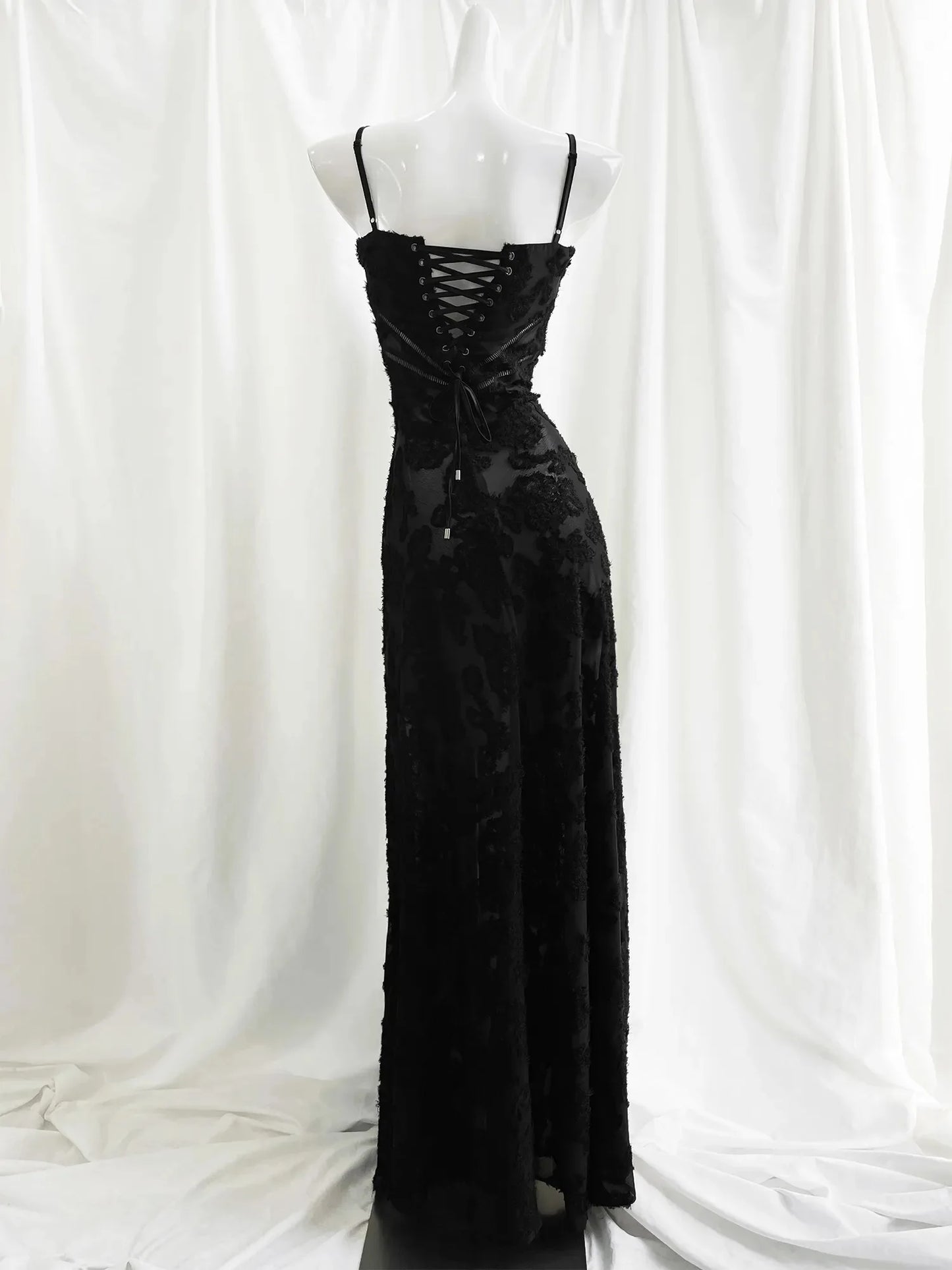 Mingmingxi Elegant Black Applique Maxi Dress