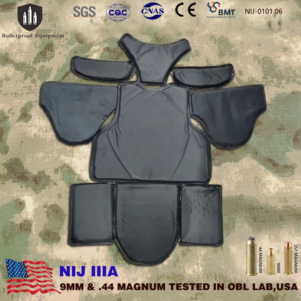 NIJ IIIA Soft Ballistic Armor Plate Tactical Vest Insert - 9mm & .44 PE Protection