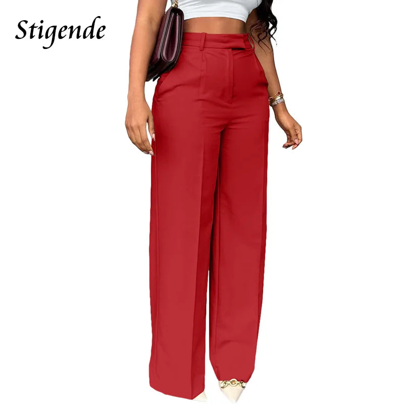 Wide-Leg Straight Dress Pants – Women's Loose Fit Mid-Waist Trousers for Office & Business Casual Wear