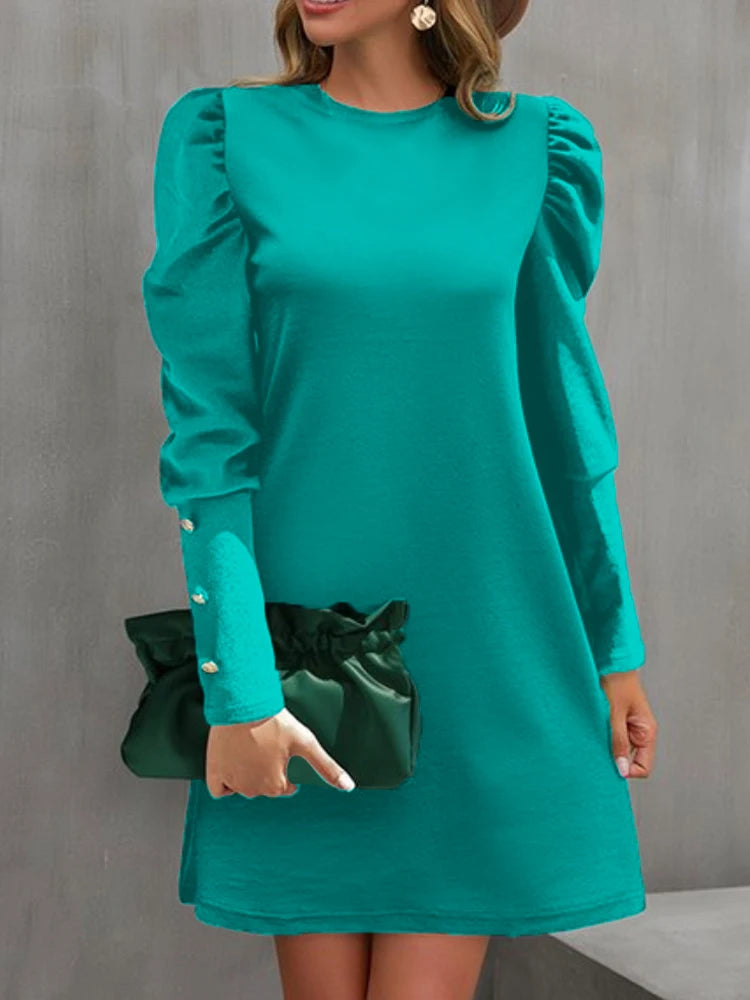 Elegant Autumn A-Line Midi Dress – Casual Loose Long Sleeve Black Dress for Women