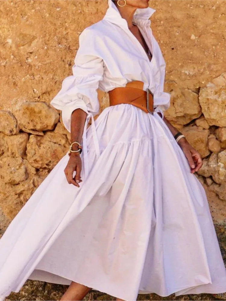 Women’s Lace-Up Lapel Midi Dress