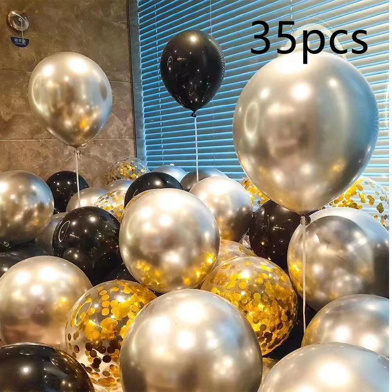 16pcs Black Metallic Sequin Balloons – Party Balloons for Birthday, Wedding & Graduation Decor